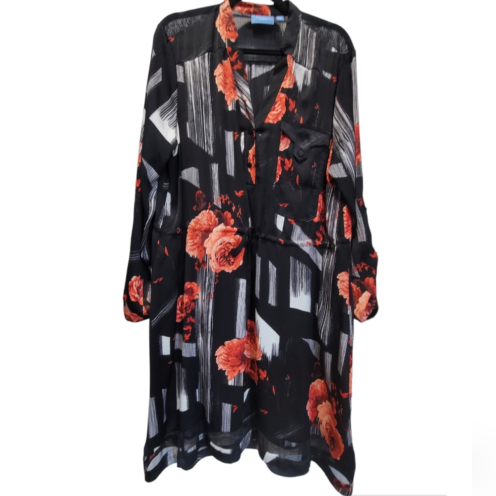 XL Floral Sheer Shirt Midi Dress